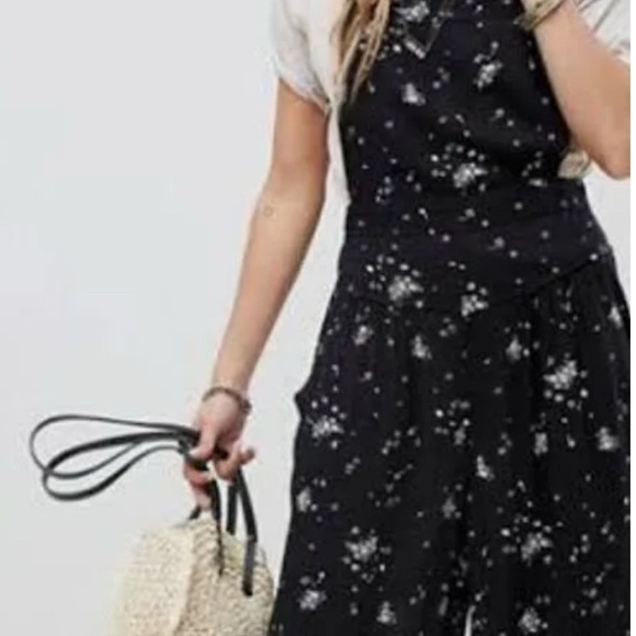 Free People Black Sweet in the Streets Overall and White Floral Jumpsuit Large - Picture 5 of 10